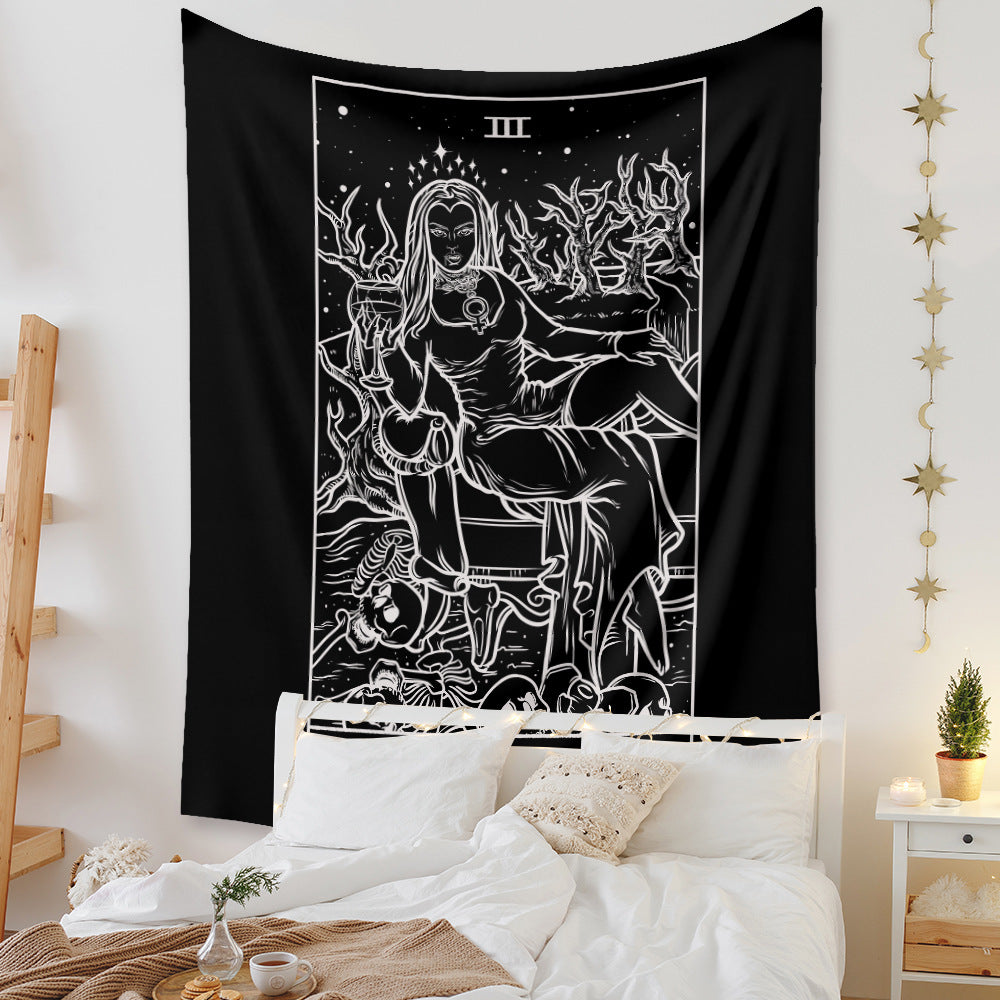 The Empress Goddess Tapestry, Tarot Card Wall Hanging, Black and White Decor ,Psychedelic Witchcraft Mandala Witchy Tapestries For Dorm
