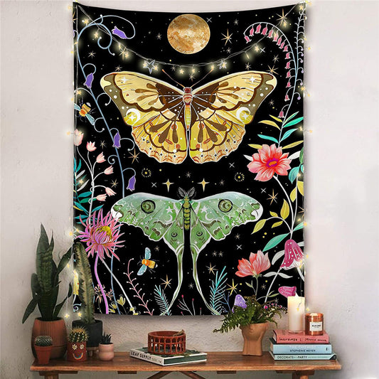 Moth Tapestry, Butterfly Hanging, Moon Phase Wall Art ,Psychedelic Flower Vine Mandala ,Colorful Tarot Tapestries For Dorm, Bedroom Decor