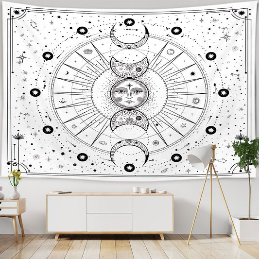 White and Black Tapestry, Sun Moon Wall Hanging , White Tapestry ,Tarot Wall Hanging, Boho Cloth, Trippy Psychedelic  Mandala For Bedroom
