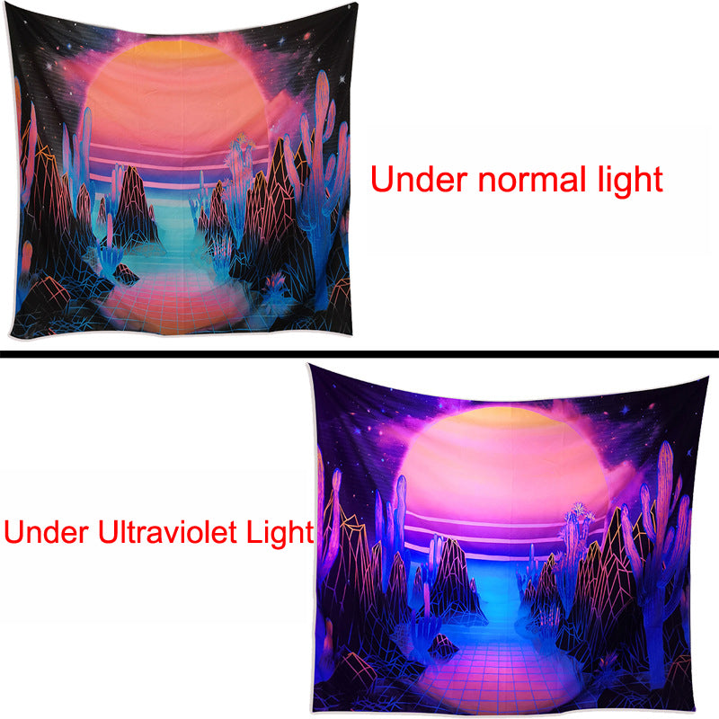 UV Black Light Tapestry, Psychedelic Weeds Cannabis Leaf  Fluorescent Trippy Wall Hanging ,Abstract Mandala Hippie ,Neon, Party Décor