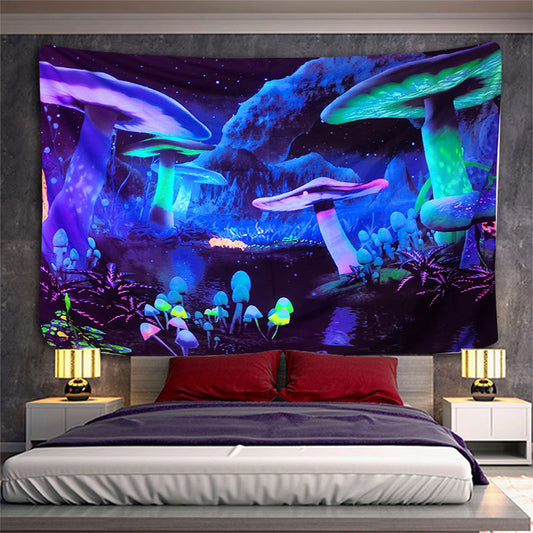 UV Black Light Tapestry,  Psychedelic Mushroom Fluorescent Trippy Wall Hanging ,Abstract Mandala Hippie ,Party Décor, for Bedroom, Room