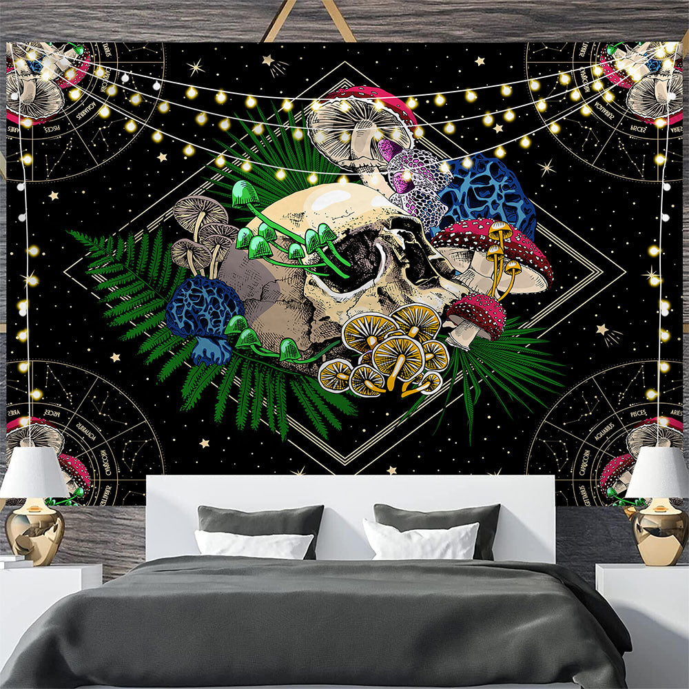 Psychedelic Mushroom Tapestry, Skull  Tapestry ,Hippie ,Goth, Scary, Horror, Trippy  Mandala  Tarot Wall Tapestries, For  Room College Dorm