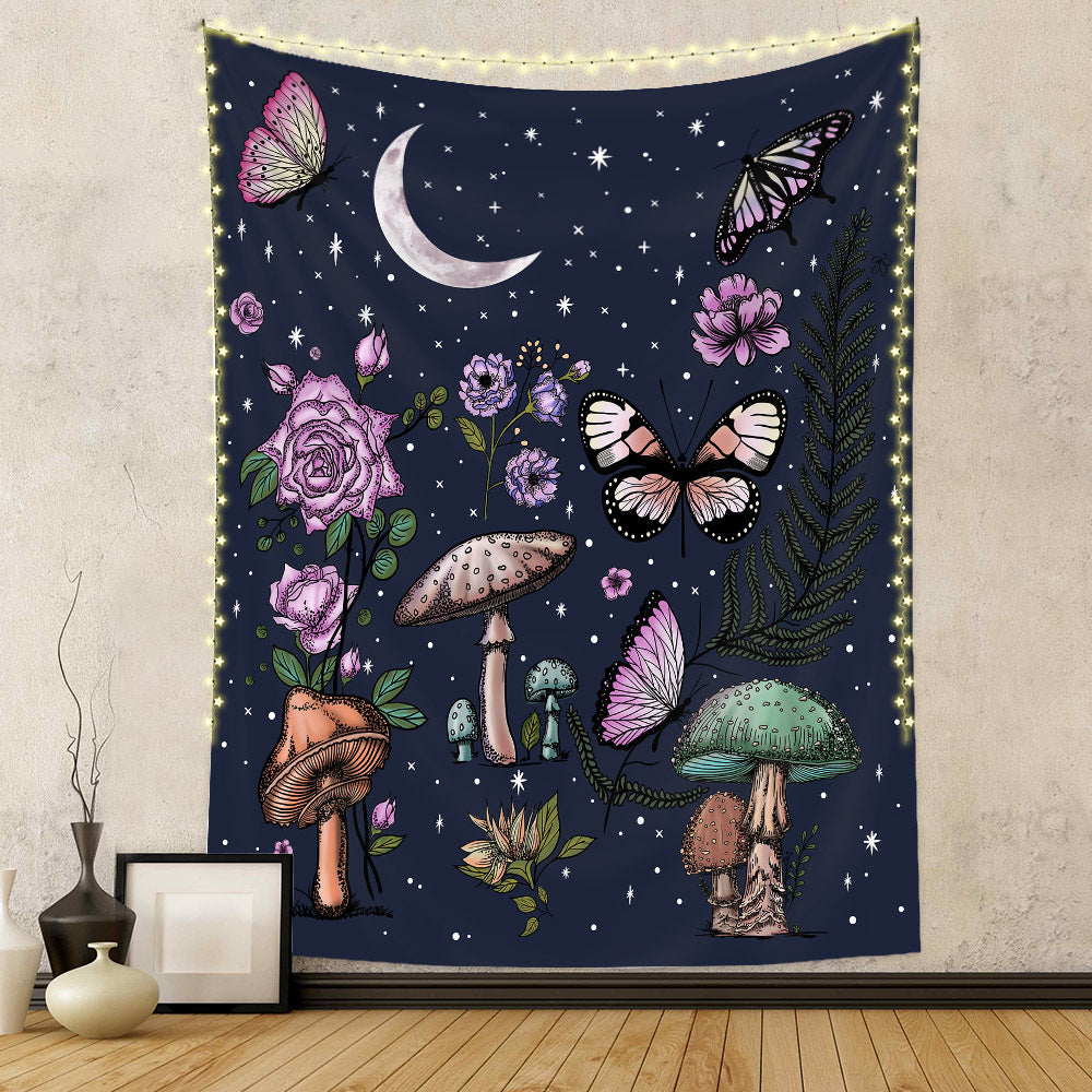 Moon Tapestry, Mushroom Wall Hanging, Witch Wall Art Witchcraft Witchy Décor, Botanical Black Dark Tarot Tapestries For Dorm, Bedroom