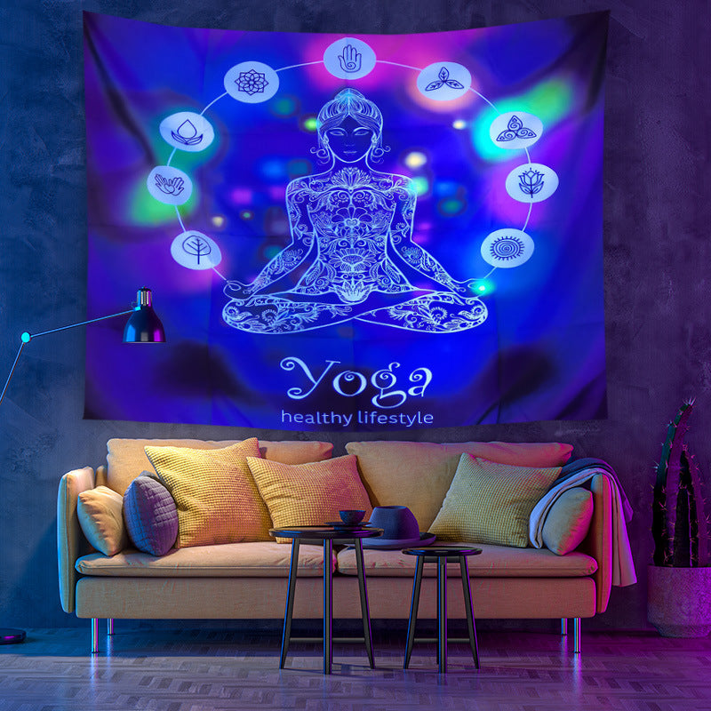 UV Black Light Fluorescent Tapestry, 7 Chakra Yoga Health Wall Hanging,  Psychedelic Indian Meditation Mandala ,Party Décor, Room ,Dorm