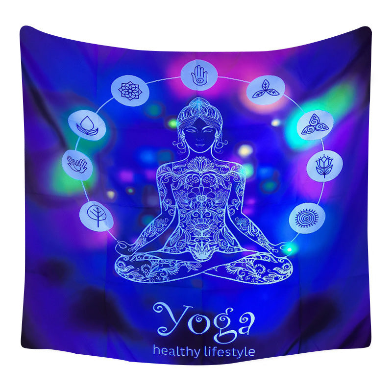 UV Black Light Fluorescent Tapestry, 7 Chakra Yoga Health Wall Hanging,  Psychedelic Indian Meditation Mandala ,Party Décor, Room ,Dorm