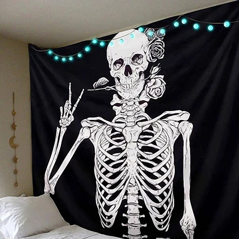 Skeleton Tapestry, Skull Wall Art , Goth Tapestry ,Black And White Wall Hanging, Trippy Mystical  Scarry Horror Mandala  For Dorm , Room