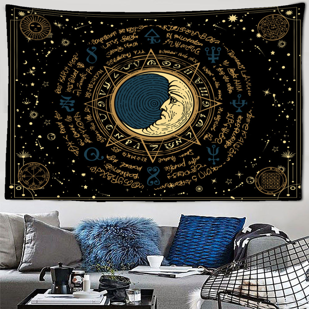 Moon and Sun Wall Tapestry,  Wall Hanging Decor   Rune Art, Tarot Cloth, Astrology Poster ,Psychedelic Tapestries For Bedroom Living Room