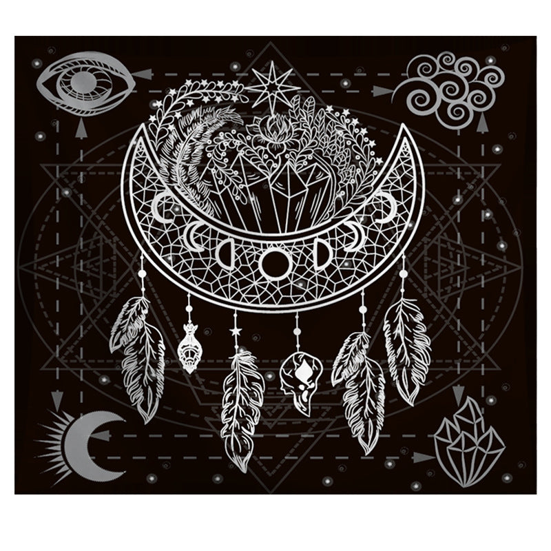 Dreamcatcher Tapestry, Tarot Wall Art , Moon  Tapestry ,Black And White Wall Hanging, Bohemian Cloth, Trippy Psychedelic  Mandala, Yoga Mat