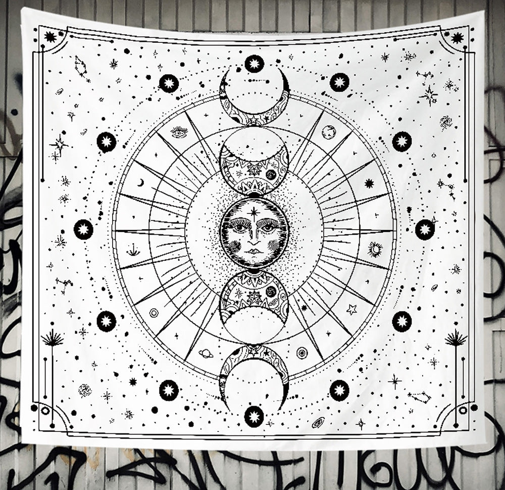 White and Black Tapestry, Sun Moon Wall Hanging , White Tapestry ,Tarot Wall Hanging, Boho Cloth, Trippy Psychedelic  Mandala For Bedroom