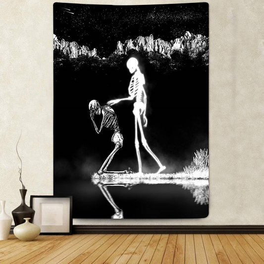 Skeleton Tapestries, Mountain Wave Tapestry,  Moon and Star Tarot Tapestry, Skull Wall Hanging, Black and White Wall Décor, Gothic  Poster