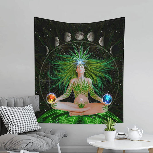 Meditation Tapestry Wall Hanging, Aesthetic  Mystic Yoga 7 Chakra  Moon Phase Wall Tapestry, Trippy Psychedelic Indian Mandala for Bedroom