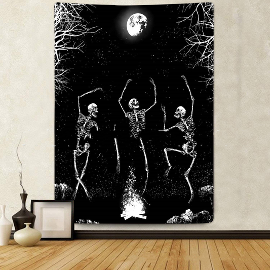 Skeleton Tapestry Wall Hanging, Psychedelic Party Aesthetics Décor, Skull Tapestry, Black and White Tablecloth, Moon Constellation Tapestry