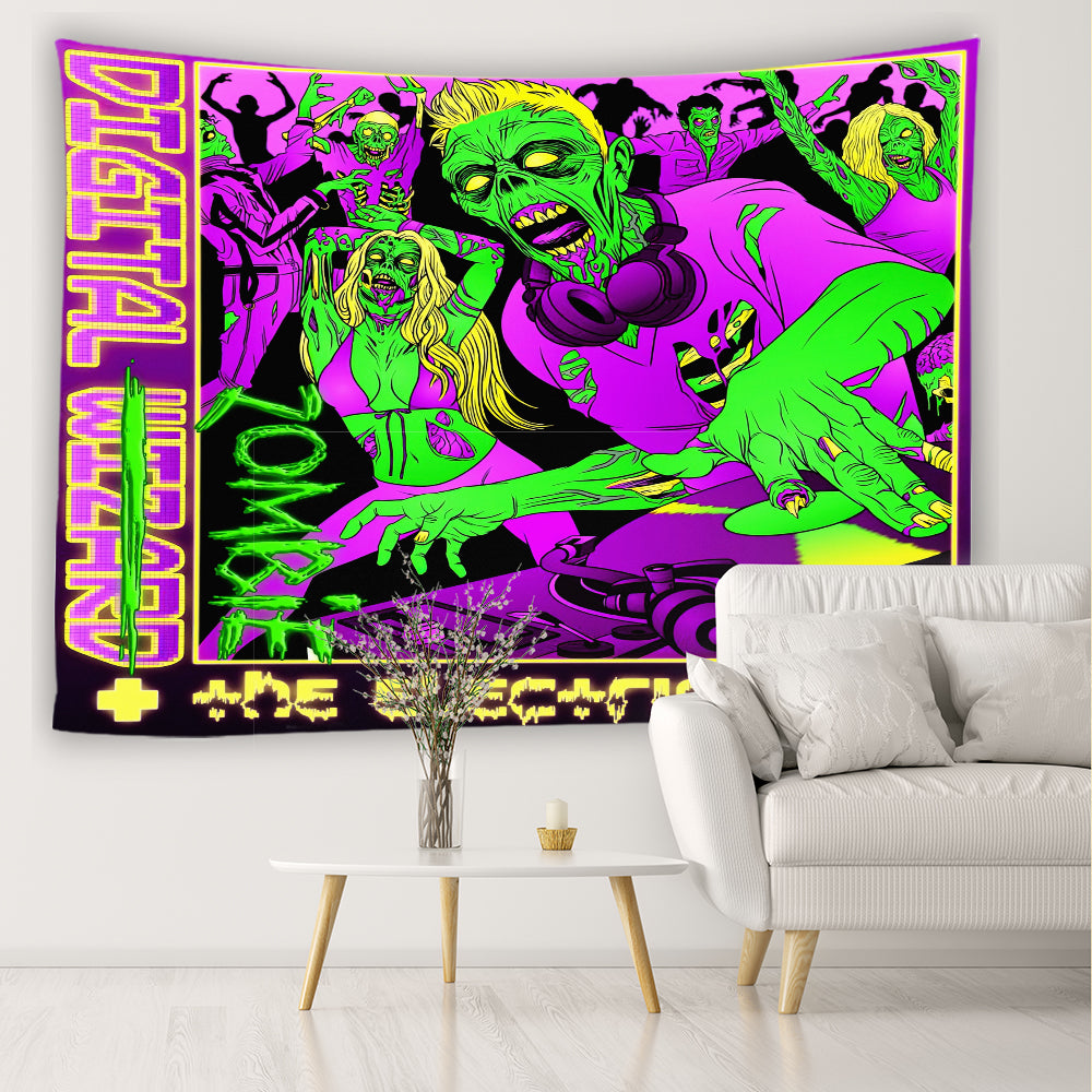Zombie Wall Art, Zombie Tapestry, Goth Horror Wall Hanging,  Creepy Cute Décor, Witchy Art, Zombies Attack Print, For Living Room, Bedroom