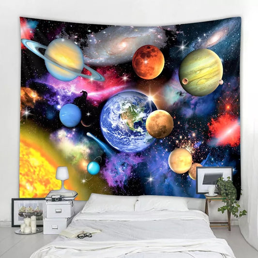 Planet Tapestry, Space Landscape Tapestry, Cosmic Wall Hanging ,Starry Stars Tapestry, Aesthetic, Colorful for Home Décor, Bedspread, Dorm