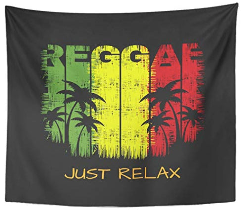 Tapestry Colorful of Reggae Music Slogan Just Relax Graphics Green Home Decor Wall Hanging , Jamaica Flag for Living Room Bedroom Dorm