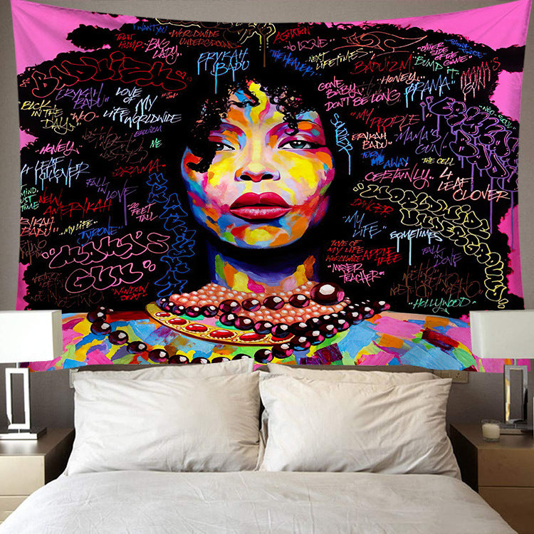 African American Women Tapestries Wall Art Black Afro Girl Tapestry Graffiti Hippie Bedroom Living Room Dorm Wall Hanging Throw Bedspread