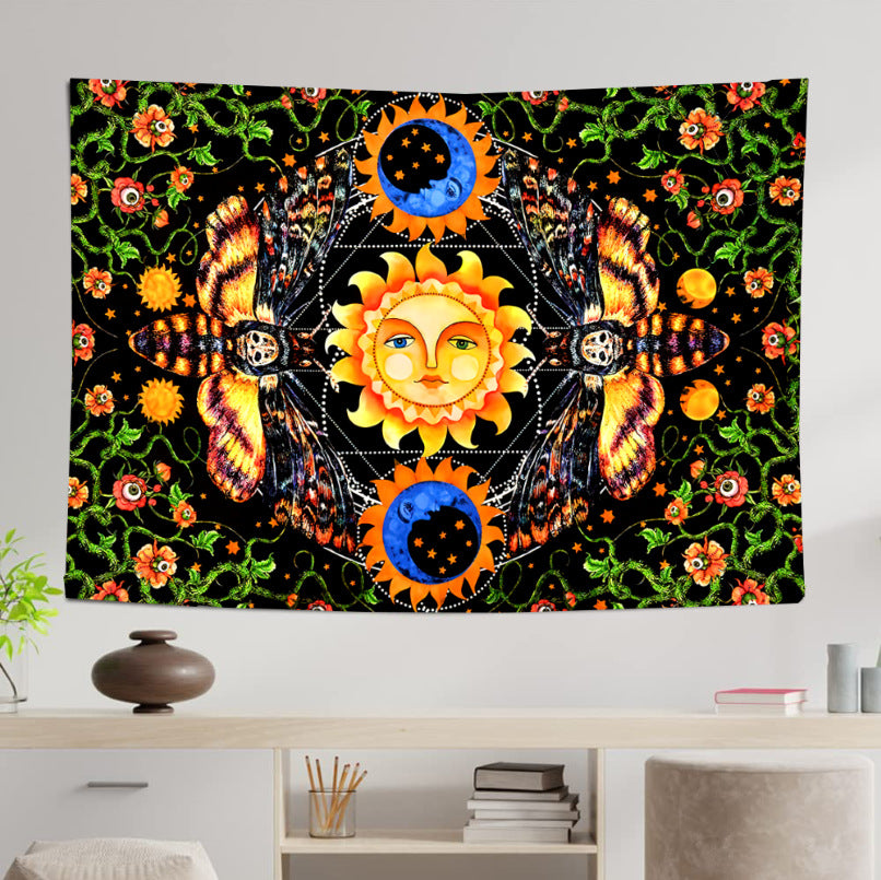 Hippie Sun Tapestry Nature Wall Hanging Yellow  Celestial Hippy Flower Tapistry Banner Poster Vintage for Bedroom Living Room Aesthetic