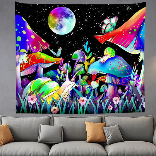 Mushroom Tapestry , Full Moon Tapestry Wall Hanging Psychedelic Trippy Black Light Snail Tapestries for Bedroom Aesthetics Party Decor