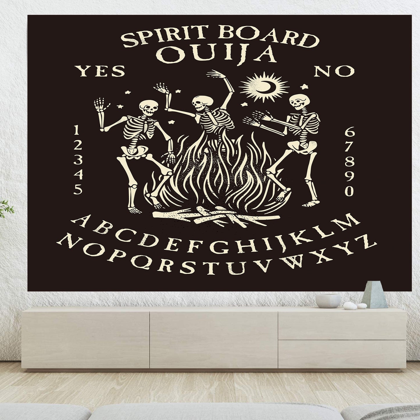 Dancing Skeleton Tapestry Wall Hanging, Skull Tapestries,  Spirit Board Ouija Wall Hanging,  Aesthetic Mystical Goth Trippy Hippie  Tapestry