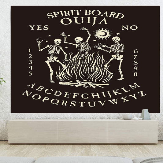 Dancing Skeleton Tapestry Wall Hanging, Skull Tapestries,  Spirit Board Ouija Wall Hanging,  Aesthetic Mystical Goth Trippy Hippie  Tapestry