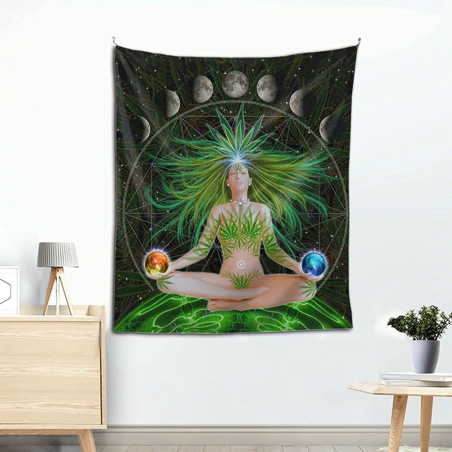 Meditation Tapestry Wall Hanging, Aesthetic  Mystic Yoga 7 Chakra  Moon Phase Wall Tapestry, Trippy Psychedelic Indian Mandala for Bedroom