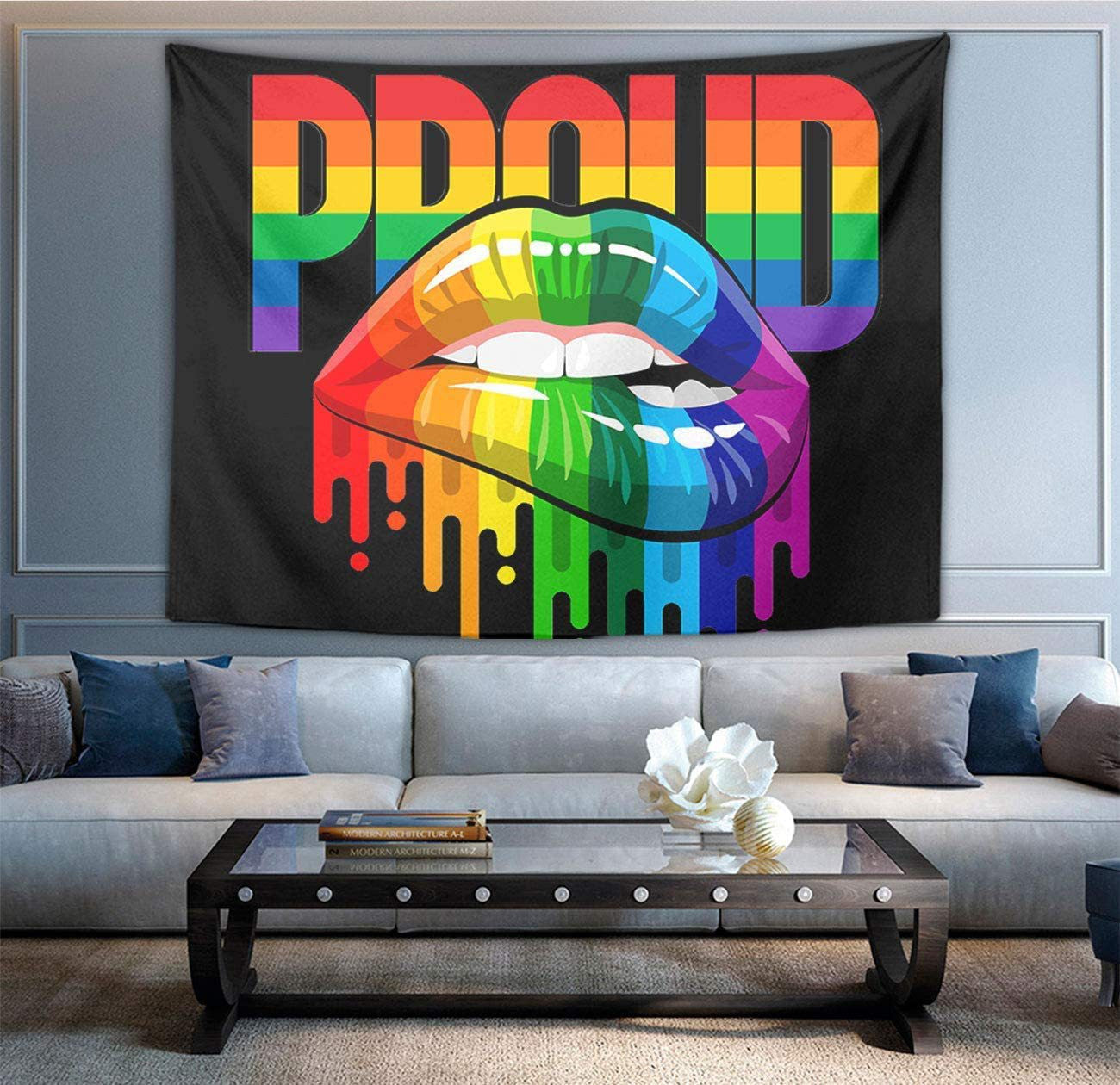 PROUD Tapestry , Rainbow Lips Tapestry, LGBT Wall Hanging, Pride Lips Tapestries , Sexy Lips Wall Picture, Mandala for Bedroom Dorm