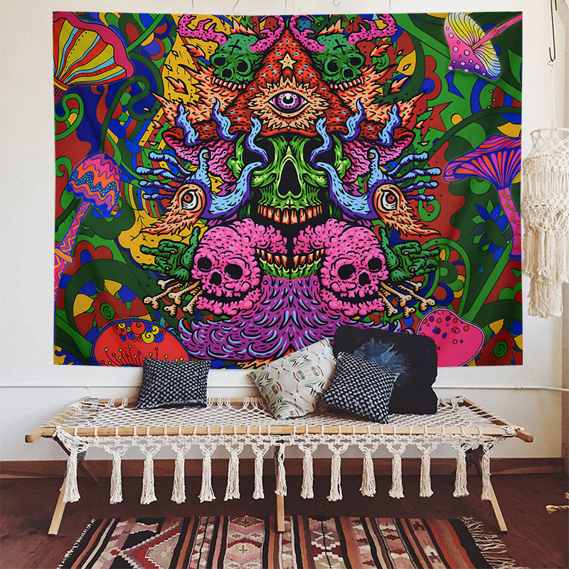 Trippy Pink Skull Tapestry ,Colourful Mushroom Tapestry, Horror Monster and Devil Wall Tapestry ,Aesthetic Wall Hanging for Room Decor