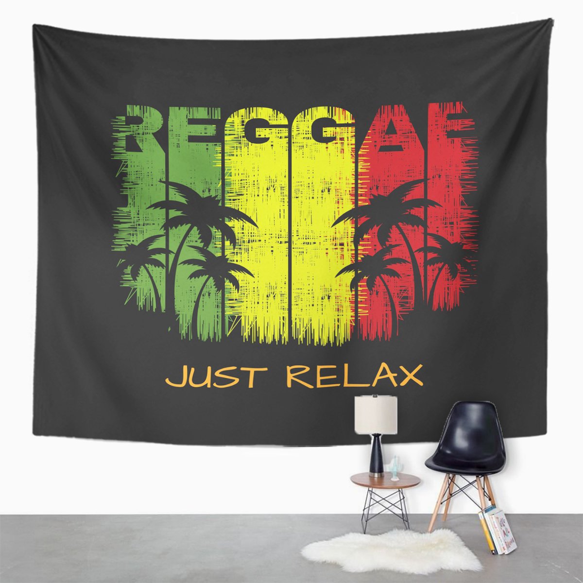 Tapestry Colorful of Reggae Music Slogan Just Relax Graphics Green Home Decor Wall Hanging , Jamaica Flag for Living Room Bedroom Dorm