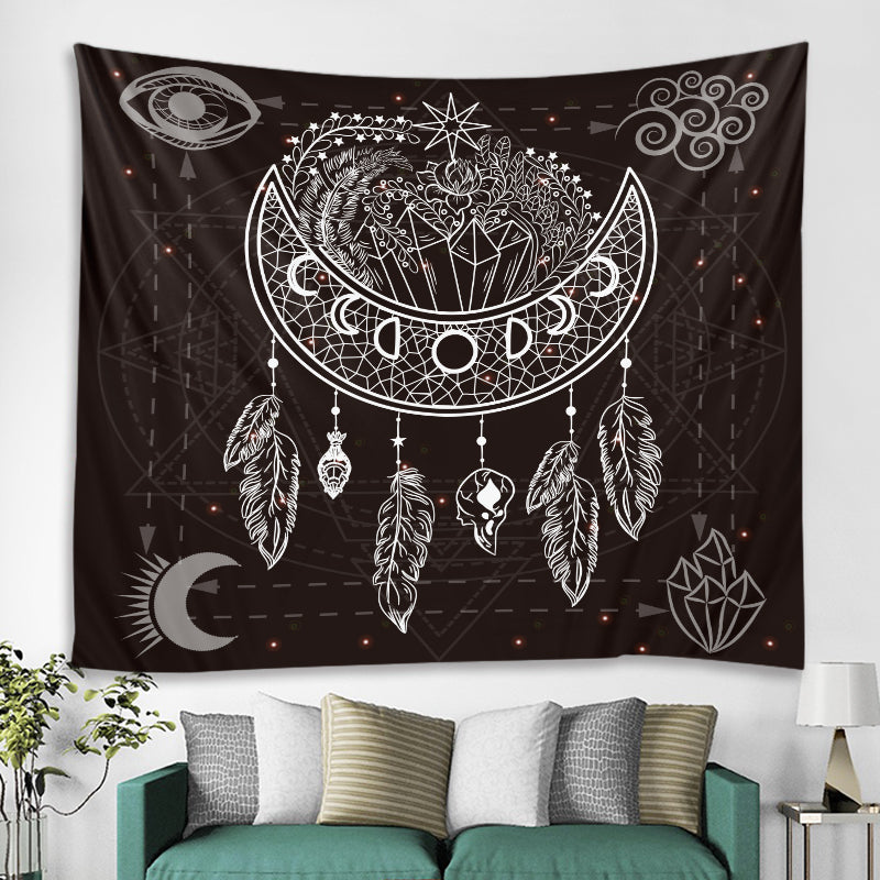 Dreamcatcher Tapestry, Tarot Wall Art , Moon  Tapestry ,Black And White Wall Hanging, Bohemian Cloth, Trippy Psychedelic  Mandala, Yoga Mat