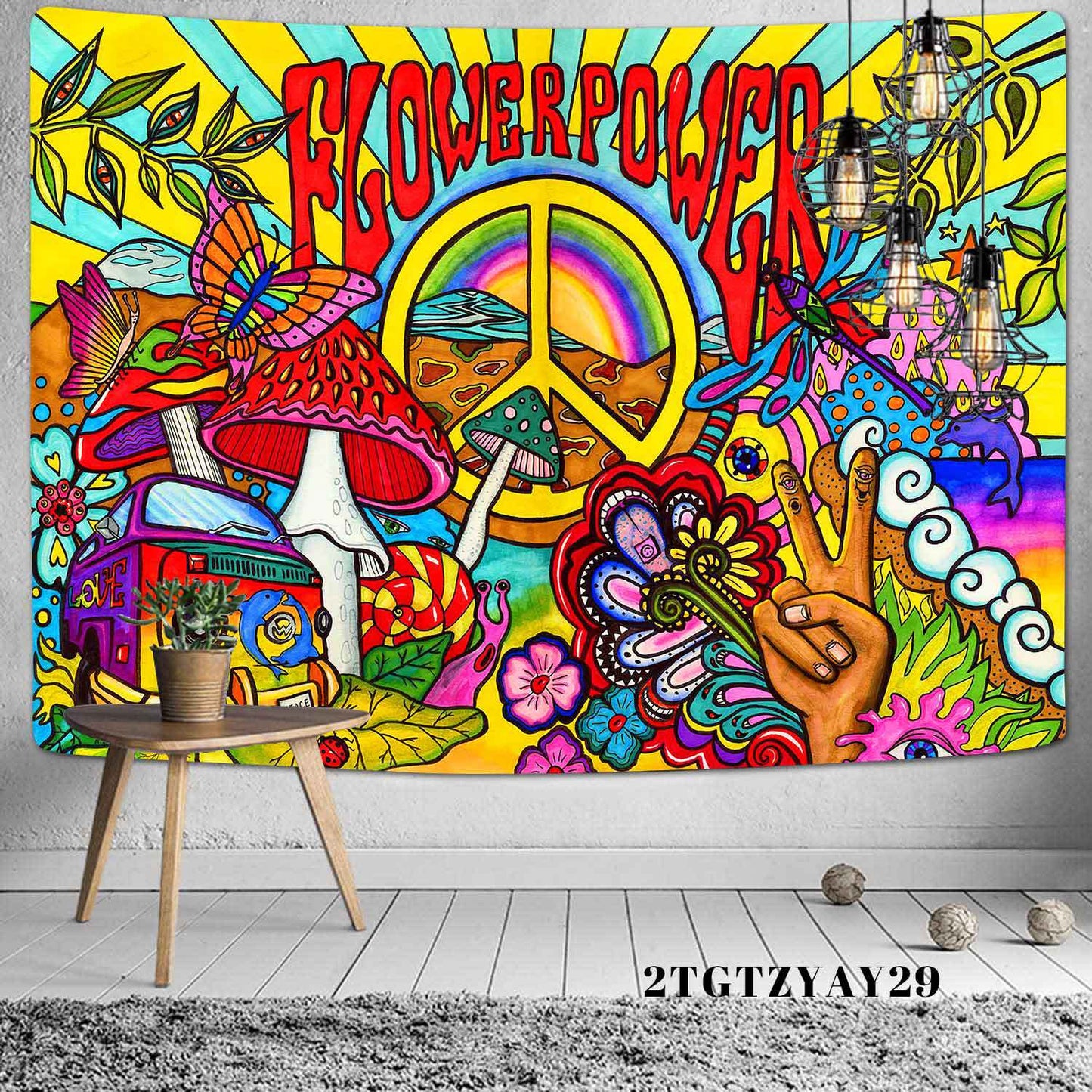Flower Power Tapestry, Groovy Hippie Wall Hanging, Psychedelic Boho Tapestries, Hippie Decor Aesthetic for Party, Bedroom, Living Room