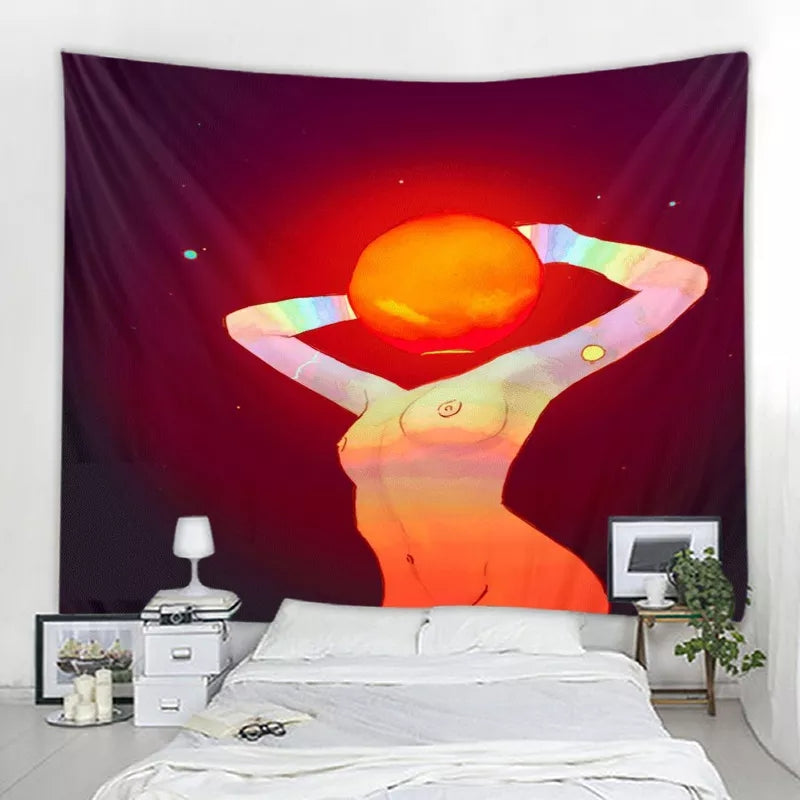 Nude Woman Tapestry, Abstract Art Wall Hanging , Female Body Tapestry, Large Tapestry , Spiritual Psychedelic Mandala, for Bedroom Décor