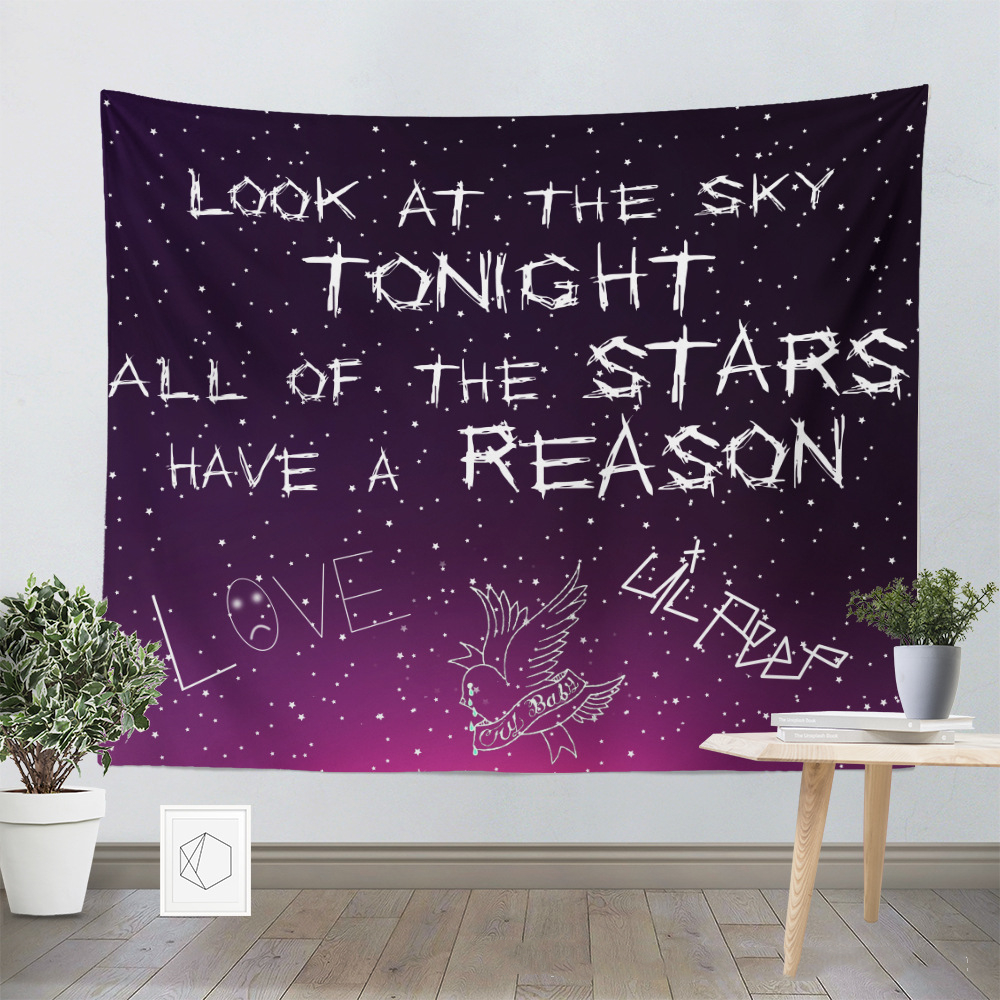 Look At The Sky Tapestry , Fluorescent UV Reactive Tapestry, Singer Inspiration Quotes Wall Hanging,  Mandala  for Living Room Bedroom