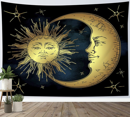 Moon And Sun Tapestry, Psychedelic Wall Hanging, Myth Astrology Art Print, Tarot Cloth, Occult Tapestries For Bedroom Living Room Dorm