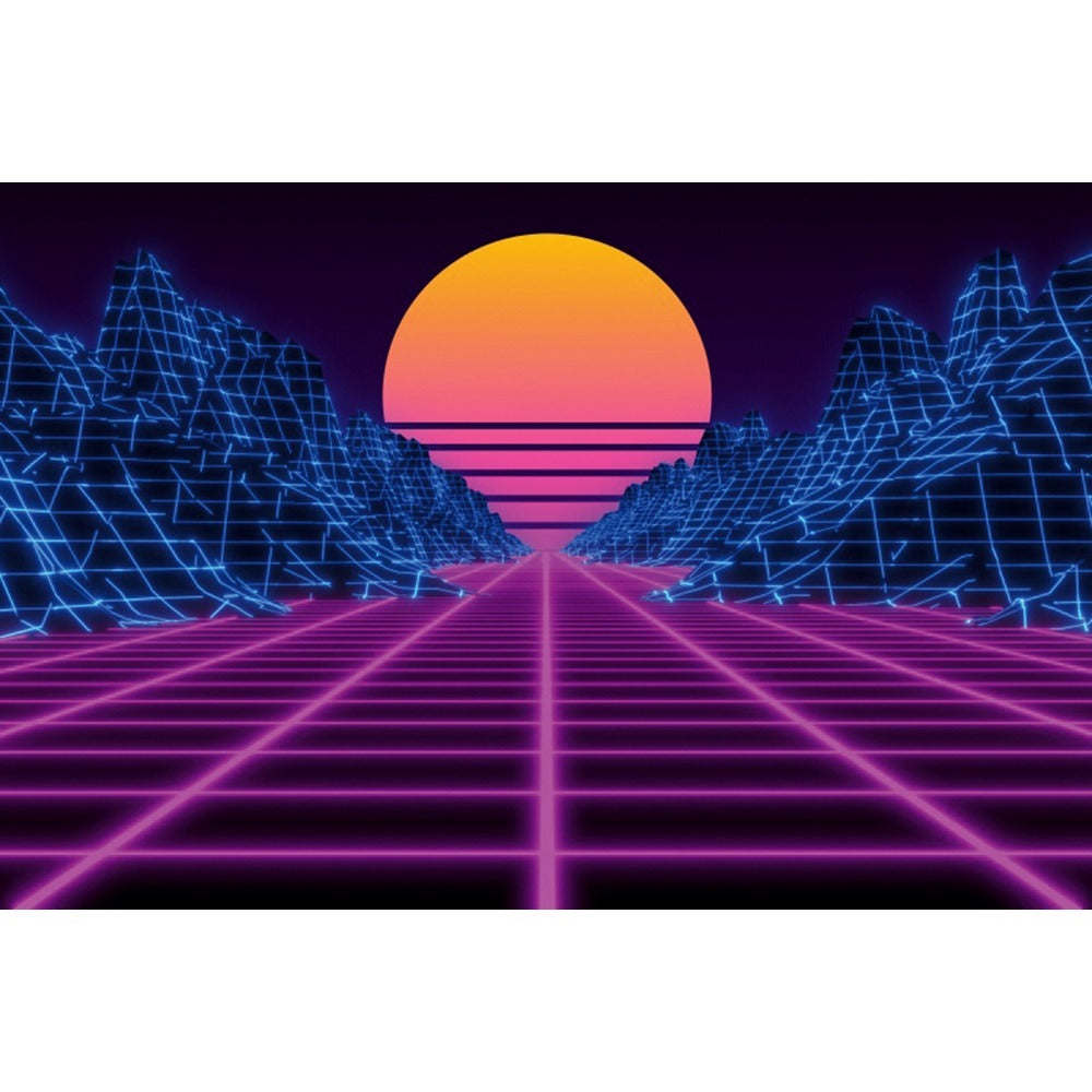 UV Blacklight Tapestry, Sun and Mountain Landscape Wall Hanging, Fractal Tapestry , Psychedelic Backdrop, for Living Room Dorm , Party Décor