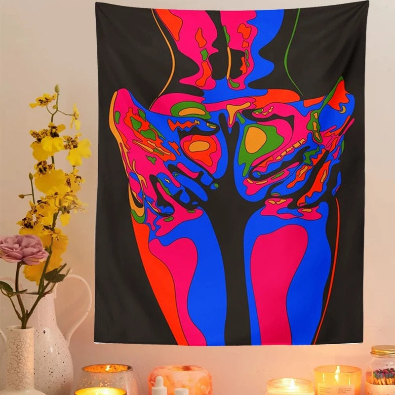 Psychedelic Tapestry, Sexy Nude Women Tapestry ,Aesthetic Wall Hanging  ,Colorful Trippy Cloth, Hippie ,Modern Wall Art for Bedroom, Room