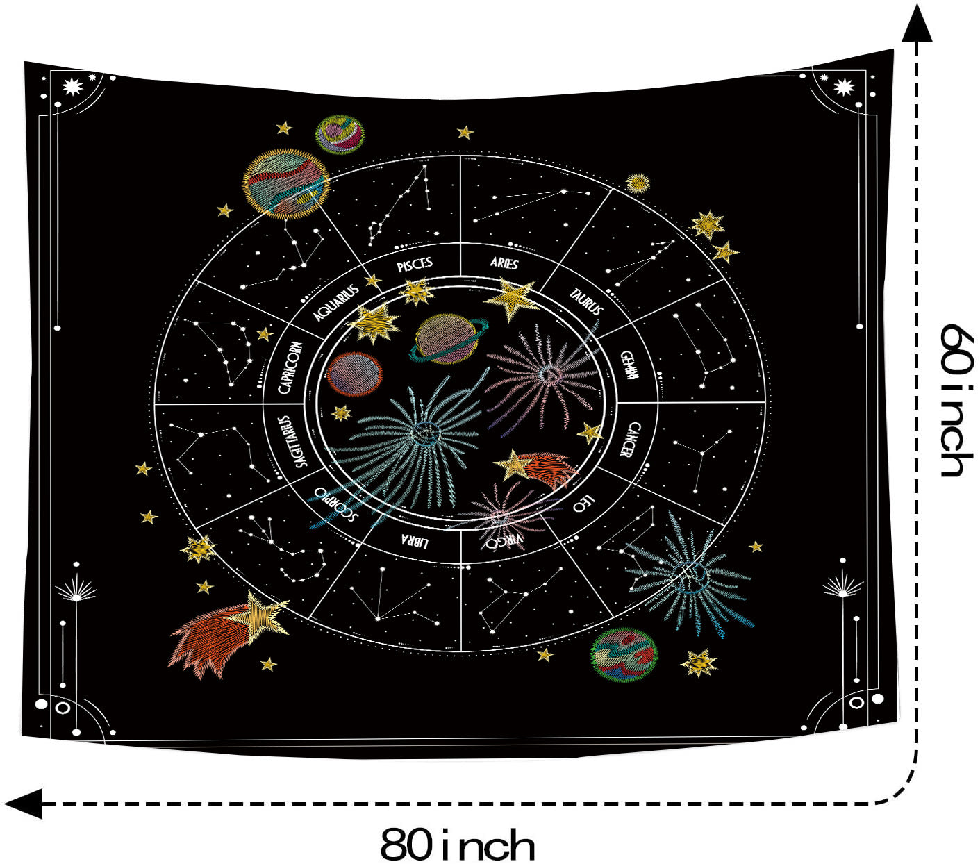 Zodiac Tapestry, Constellation Tapestry, Astrology Wall Hanging, Tarot Tapestries , Sun and Moon Stars,  Hippie Celestial Spiritual Decor