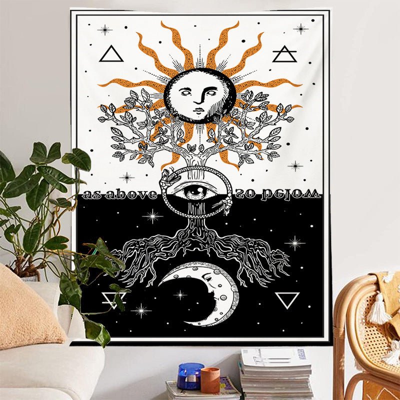 Tarot Tapestry, Moon and Sun Tapestry ,Mysterious Tarot Cards Tapestries ,White and Black Tapestry Wall Hanging , Three of Life Wall Art