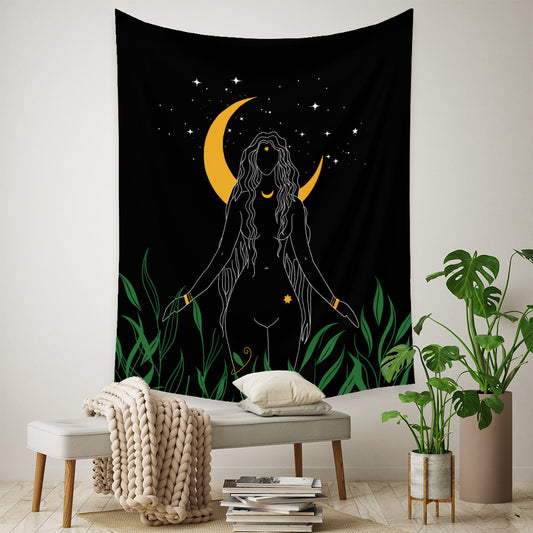 Psychedelic Tapestry, Moon ,Goddess Wall Hanging , Witchy Decor , Witchy,  Celestial Art , For Dorm Bedroom Living Goth
