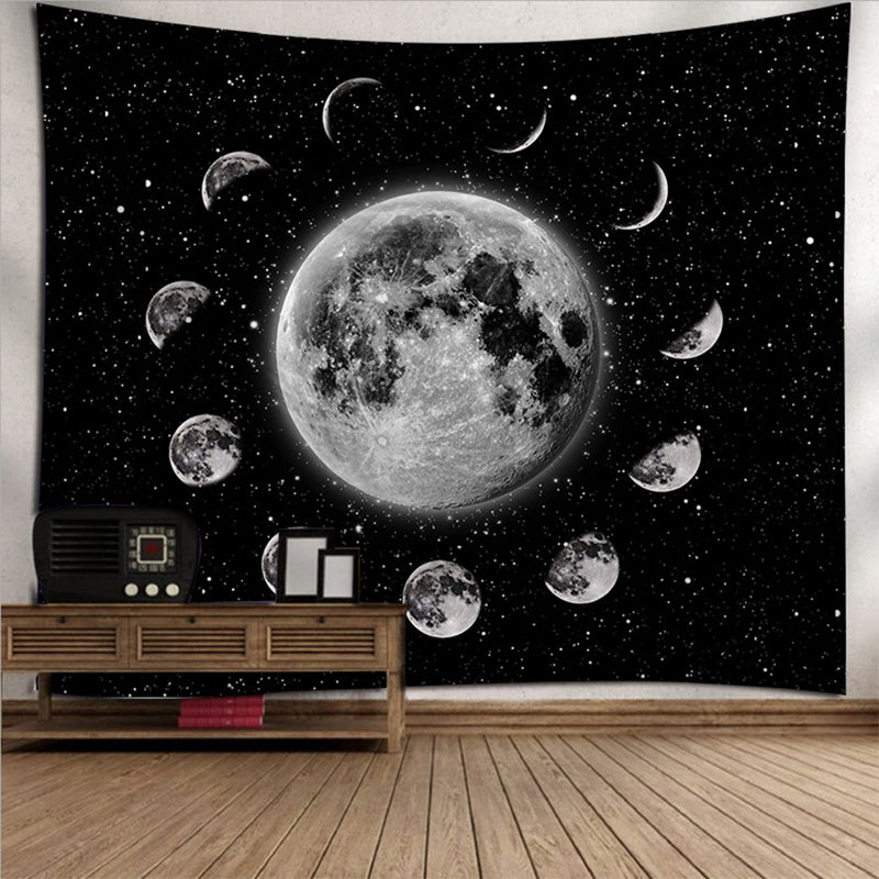 Lunar Tapestry,  Moon Phase Wall Hanging, Full Moon Wall Décor, Luna Tapestry, Black and White Art, Tarot Card Cloth, Starry Night Backdrop