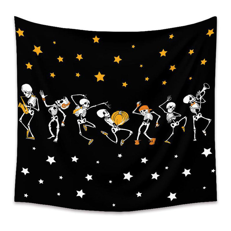 Rock Band Skeleton Tapestry, Dancing Skull Tapestry  Stars Aesthetic Black Funny Spiritual Wall Tapestry for Bedroom Living Room Dorm Decor