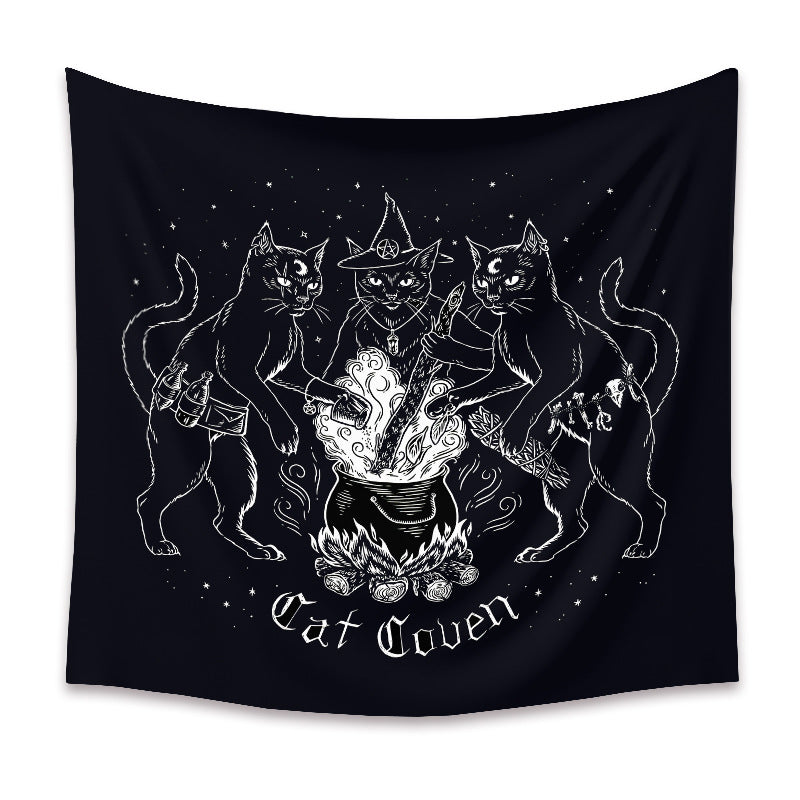 Black Cat Animal Tapestry , Witchcraft Wall Art, Witchcraft Room Decor,Bedroom Home Wall Covering, Gift for Cat Lover, Kitten  art