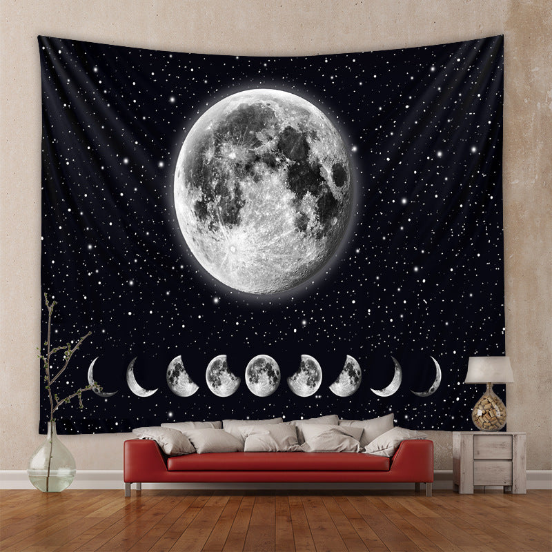 Celestial Moon Phase Tapestry Wall Hanging , Psychedelic Black and White Tapestry, Starry Sky Night Wall Art Blanket for Room Bedroom Dorm