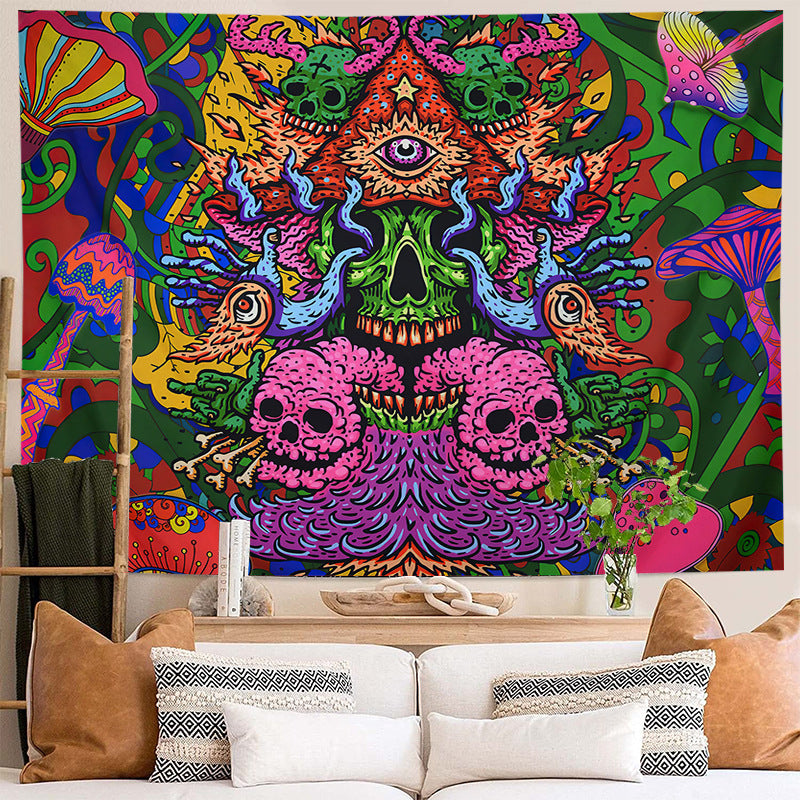 Trippy Pink Skull Tapestry ,Colourful Mushroom Tapestry, Horror Monster and Devil Wall Tapestry ,Aesthetic Wall Hanging for Room Decor