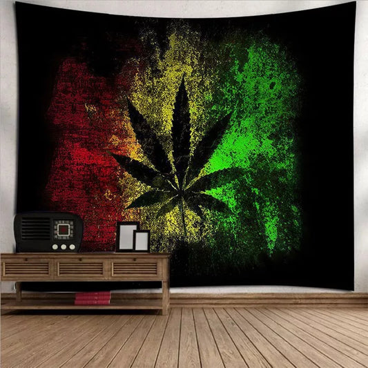 Marijuana Leaf Tapestry, Weed Psychedelic Tapestry Wall Hanging, Reggae Rasta Hippie Trippy Rastafarian  Cannabis Wall Tapestries Mandala