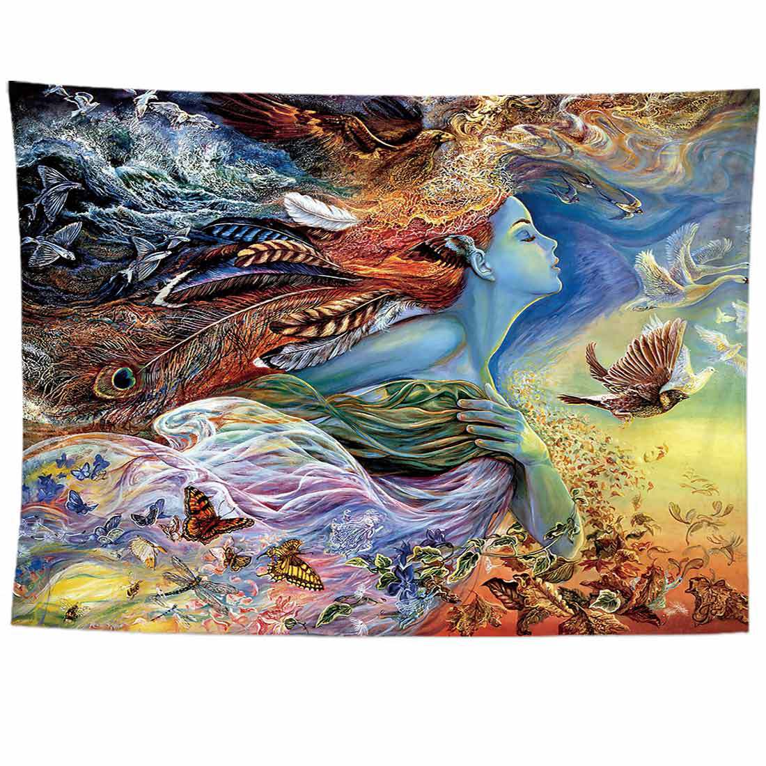 Fairy Wall Tapestry, Fantasy Landscape Wall Hanging,  Blue Women and Butterfly Wall Art, Psychedelic Trippy Aesthetic Bohemian Style Décor