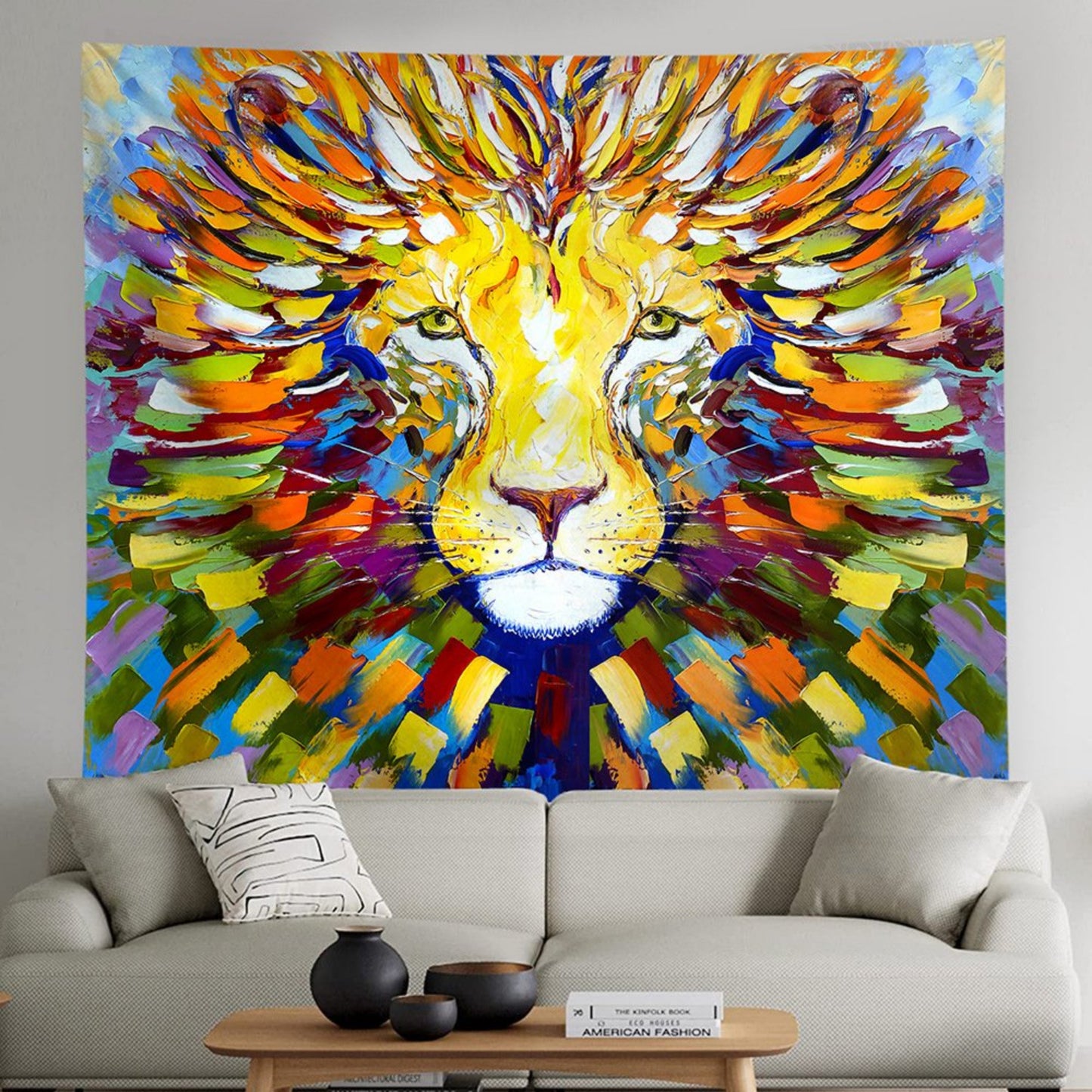 Lion UV Reactive Tapestry, Animal Tapestries , Fluorescent Black light Psychedelic Neon Trippy Wildlife King Wall Hanging For Backdrop Dorm