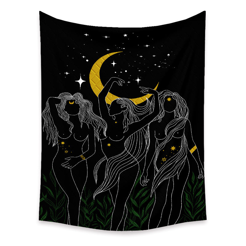 Moon Goddess Tapestry, Black Tapestry , Psychedelic Hippie Goth Trippy Witch Witchy Mandala Tarot Wall Tapestries, For  Room College Dorm