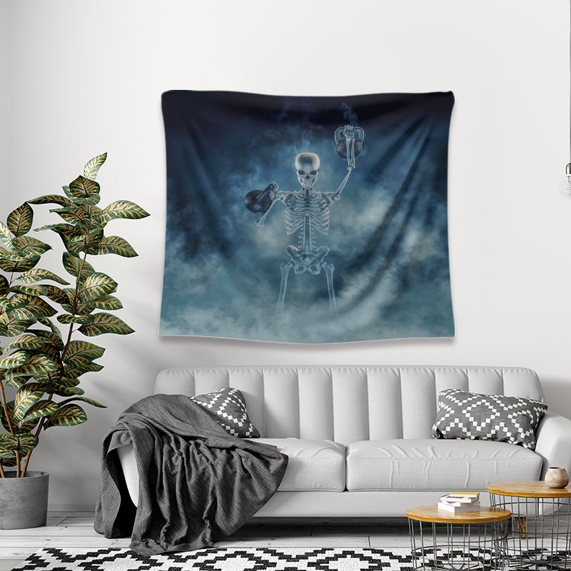Skeleton Tapestry, Zombie Fitness Smoke Skull Tapestry,  Wall Hanging Decor , Aesthetic Art , Meditation Trippy Mandala, Fitness Club