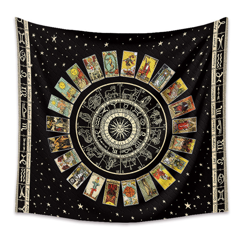 Black Mandala Tarot Card Tapestry Wheel of the Zodiac Witchy Astrology Aesthetic Celestial Constellation Wall Hanging for Living Room, Dorm