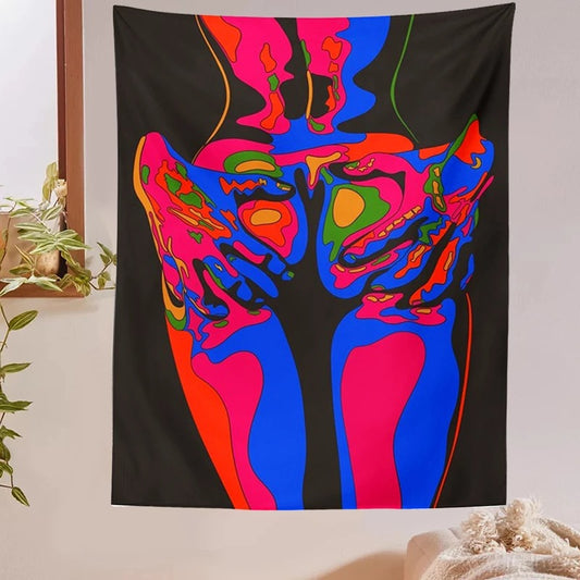 Psychedelic Tapestry, Sexy Nude Women Tapestry ,Aesthetic Wall Hanging  ,Colorful Trippy Cloth, Hippie ,Modern Wall Art for Bedroom, Room